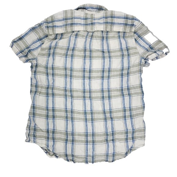 Lucky Brand Button Shirt Men Large White Blue California Fit Plaid 100% Linen - Picture 8 of 9